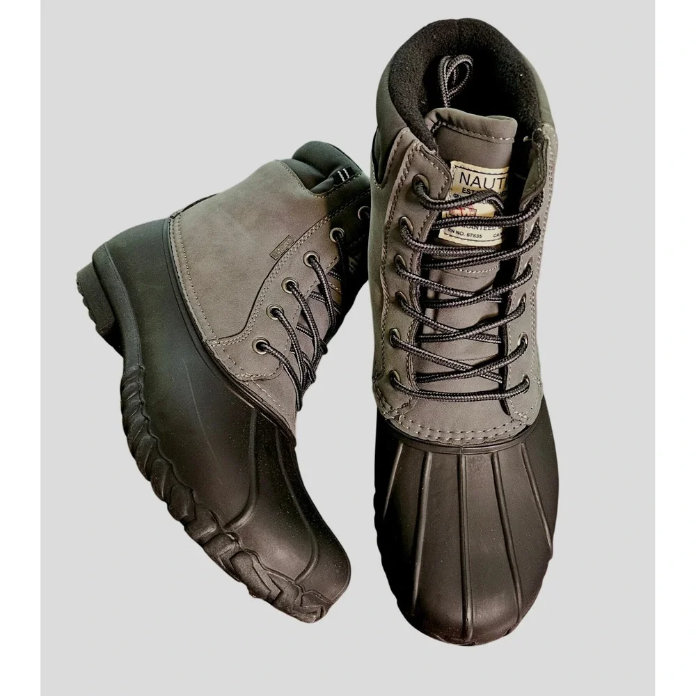 Nautica Duck Boots Mens Size 10 Charcoal Black Channing Insulated Snow Boots